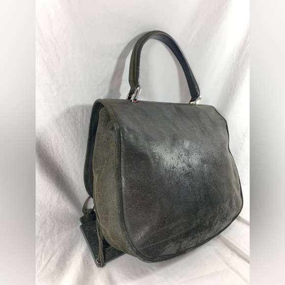 Genuine BALENCIAGA  Saddle work bag distressed dark green suede purse - Picture 6 of 16